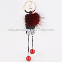 Handbag Charm fur key chain raccoon fur pom poms keyring